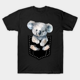 Funny koala fan carries a cute koala in fake pocket koala lover T-Shirt